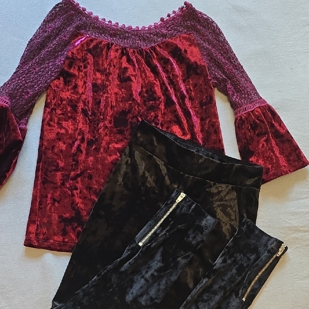Ally B Velvet Red and Black Outfit Girls 7-8